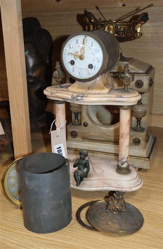 Two alabaster mantel clocks (damaged)